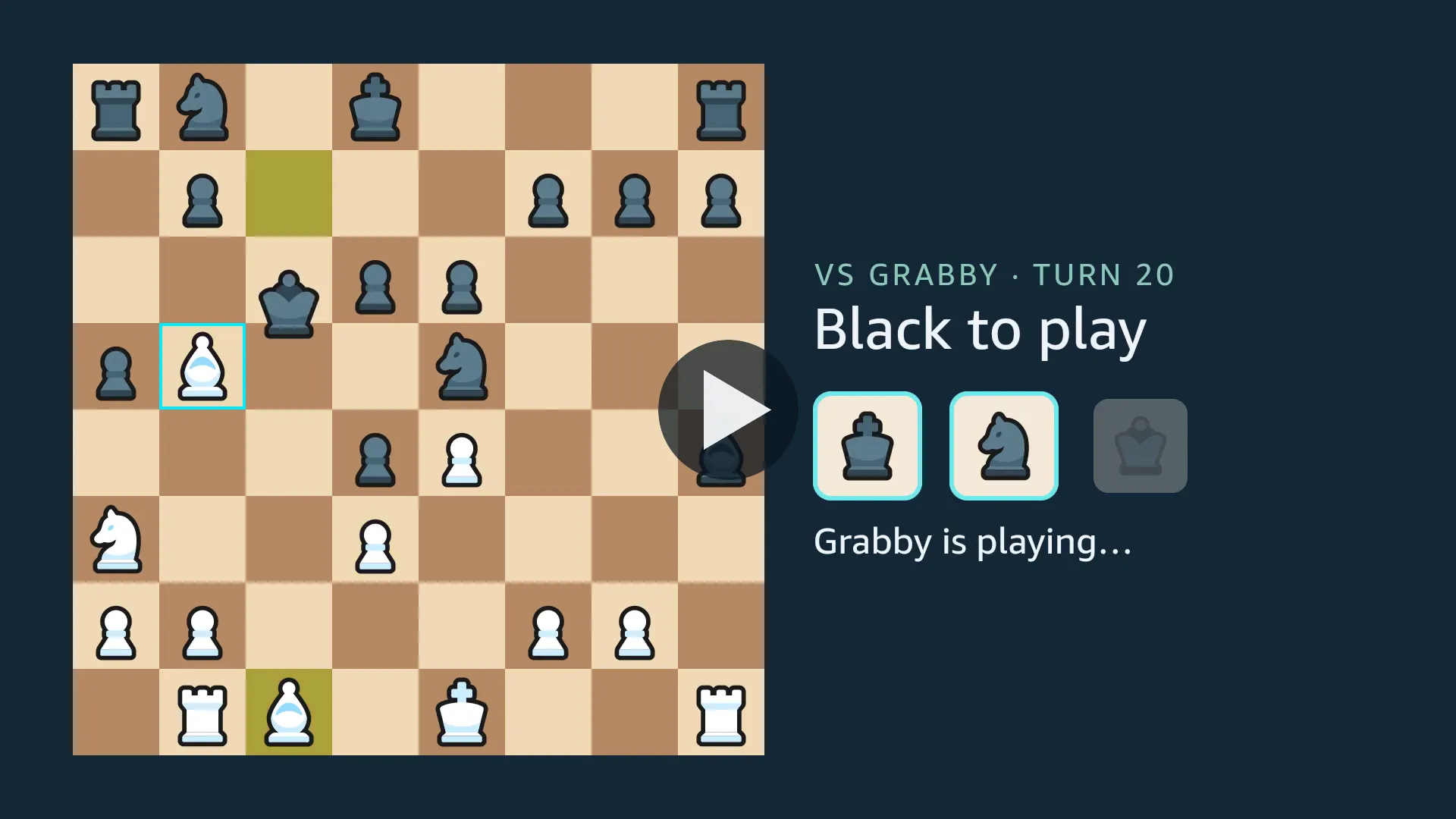 Play the demo video on YouTube: Grabby's queen slides in to take a bishop