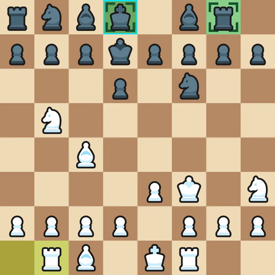 A board with two pieces marked as able to move and ticked.
