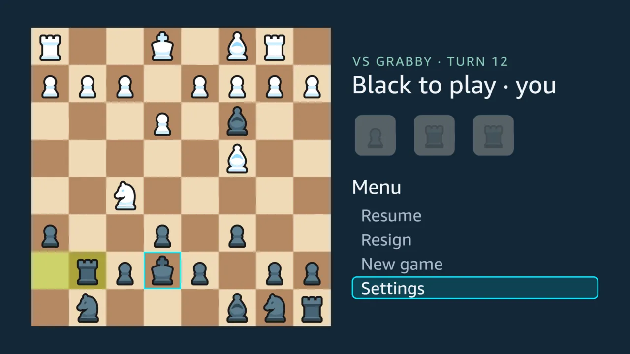 The game menu with Settings focused